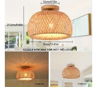 TEMU 1pc Lámpara de Techo Tropical Tejida, Base de Bombilla E27, Diámetro 30Cm/ Pulgadas, para Pasillo, Cocina y Dormitorio (Sin Bombilla)