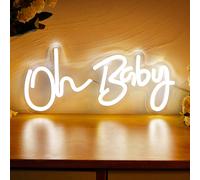 TEMU 1pc Letrero de neón LED "Oh Baby" - Decoración de pared de plástico con alimentación USB y control de para dormitorio - No requiere batería
