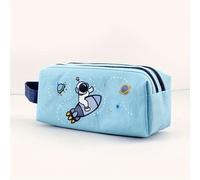 TEMU 1pc Lindo estuche de lápices de lona portátil con diseño de astronauta de dibujos animados, bolsa organizadora de papelería de gran capacidad con diseño de regla punteada para regalos y embalaje