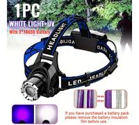 TEMU 1pc Linterna Frontal LED para Uso en Exteriores, con Luz UV y Blanca , Ángulos Ajustables y Configuraciones de para Pesca, 2*18650 Baterías Recargables para Senderismo y Situaciones de Emergencia