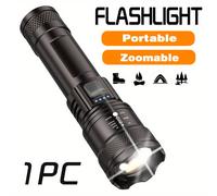 TEMU 1PC Linterna LED recargable por USB, portátil y con pantalla de potencia, camping al , senderismo, pesca luz de emergencia, por batería de litio 18650, menos de 36V con componentes electrónicos