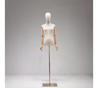 TEMU 1pc Maniquí Femenino con Base de Hierro, Maniquí para Tiendas de Ropa, Maniquí de Medio Cuerpo para Vestidos, Soporte para Vestidos de Novia, Brazos de Plástico en Color Madera