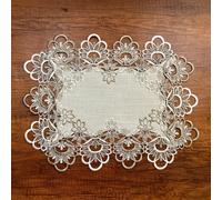 TEMU 1pc Mantel de Lino con Elegante Adorno de Encaje - Decoración de Estilo Granja para Mesas de Comedor, Mesas de Café y Más - de Poliéster, No Requiere Montaje, para Decoración Rústica del Hogar