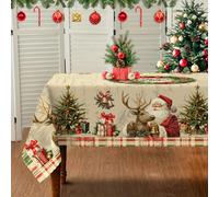 TEMU 1pc Mantel Navideño, Mantel Vintage de Santa y Reno con Campana, Mantel Rectangular, Ideal para Fiestas Temáticas, Decoración del Hogar, Uso en Interiores y Exteriores