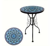 TEMU 1pc Mesa Auxiliar Portátil para Exteriores con Tapete de Vidrio - Soporte de Metálico para Decoración de Jardín, Patio y Césped