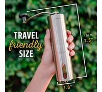 TEMU 1pc Molinillo de café manual de acero inoxidable de 18 velocidades ajustable con muela - Manivela, para alimentos, portátil para acampar, viajar, preparar espresso