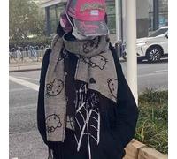 TEMU 1pc of Sanrio Hello Kitty Cartoon Knitted Black Double-Sided Scarf Winter Warm Everything with College Style Cute Simple Double-Sided Women'S Scarf Cape