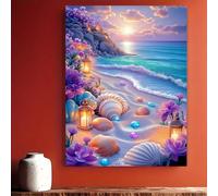 TEMU 1pc Pintura en enmarcada: un deslumbrante paisaje de conchas y flores, una pintura al óleo colorida, adecuada para decorar pasillos, comedores, oficinas o salas de estar, dormitorios