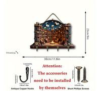 TEMU 1pc Portallaves Multifuncional de Madera con Tema para Leer, Decoración de Pared para Porche, Habitación y Villa, Adorno para Todas (11.8" x 9"), Ganchos Metálicos, Diseño 2D