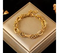 TEMU 1pc Pulsera de Acero Inoxidable Trenzada para Mujer, Cadena de Muñeca Chapada en Oro de 18K, Joyería Impermeable, Regalo para Fiestas y Tendencias