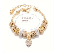 TEMU 1pc Pulsera Elegante de Tono Dorado con Cuentas de Cristal y Colgante de - Cierre Ajustable, para Uso Diario o Regalo, Accesorio Ideal para de San Valentín, Pulseras para