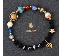 TEMU 1pc Pulsera Serie Piedra Negra Galaxia Planetas 12 Constelaciones para Mujer Pulsera Solar Libra Leo Colgante Joyería de San Valentín Regalo para