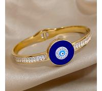 TEMU 1pc Pulseras Vintage Doradas de Acero Inoxidable con Diseños Redondos de Azul Esmaltado, Perfectas para Mujeres Que el Estilo Boho. Pulseras Turcas del Ojo del Son Adivinanzas de con Pedrería