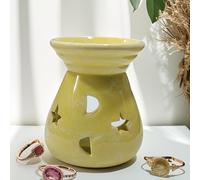 TEMU 1pc Quemador de aceite de cerámica, calentador de cera derretida de mármol rosa con recortes de estrellas y luna, difusor de para decoración del hogar