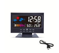 TEMU 1pc Reloj Digital con Control de Voz, Luz Trasera, y Humedad, Pronóstico Meteorológico - Reloj Electrónico 12/24h con Cable USB (Batería No Incluida)