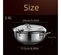 TEMU 1pc Sartén de Acero Inoxidable SUS304 para Uso Doméstico, Freidora Mini Estilo Japonés con Diseño Ahorrador de Aceite y Pantalla de