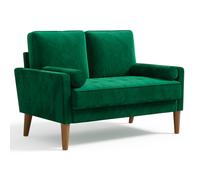 TEMU 1pc, Sofá de terciopelo azul/verde/ - Muebles de salón: Exquisito sofá de dos plazas con reposabrazos cuadrados de estilo moderno, que 2 cojines lumbares y cojines de esponja de densidad.