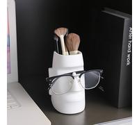TEMU 1pc Soporte Multifuncional para Brochas de Maquillaje con Estatua Moai y Portagafas, Integrado - Decoración Ideal para Dormitorio, Sala u Oficina - Regalo para San Valentín o Día de la