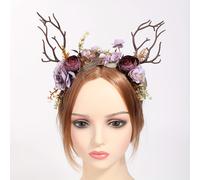 TEMU 1pc Tiara de Pelo de Elfo con y Flores - Temática de Bosque para Mujeres, Ideal para Carnaval, Fiestas Callejeras, Sesiones de Fotos ()