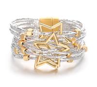 TEMU 1pieza Pulsera de cuero artificial metálico triple estrellas huecas brillantes, estilo casual, regalo de San Valentín