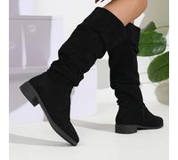 TEMU 1pr Botas de Media Caña para Mujer - Botines Casuales de Color Sólido con Redonda y Tacón Bloque, Falsa y Plantilla de Tela para de Invierno, Estilo Casual, Ocasión de Ocio
