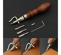 TEMU 1set 7-en-1 Kit de herramientas de cuero con ajustable Pro Stitching y Beveler Edge Creaser, mango de madera Juego de herramientas de de costura de cuero DIY