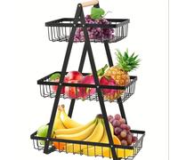 TEMU [2/3 Tier Metal Basket] 2/3 Tier High-Capacity Metal Fruit Basket | Portable Countertop Organizer for Fruits, Vegetables, Bread & Snacks | Detachable Rectangle Design for Kitchen Storage