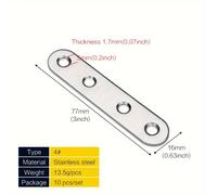 TEMU 2/4/10pcs Soportes planos rectos, placas de reparación de inoxidable de 1.5-7.3 pulgadas, soportes de reparación, placas de de reparación de servicio pesado