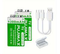 TEMU 2/4pcs Baterías de Litio PUJIMAX de 9V con Carga Tipo-C, 1200mAh, Recargables, Metálicas, para Multímetro, Micrófono, Walkie-Talkie, Detector de Metales, 1200 Ciclos
