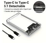 TEMU 2.5" Carcasa para disco duro externo, SATA a USB 3.1, sin herramientas, transparente, material ABS, para SSD y HDD de 2.5 pulgadas 9.5mm 7mm, con soporte UASP SATA