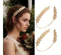 TEMU 2 diademas doradas con hojas en la parte posterior, estilo , diseño de , elegante de metal con corona de para novias