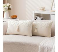 TEMU 2 Fundas de Almohada Plisadas en Terciopelo Rosa, Cubierta con Borlas Bohemias para Respaldo, Adecuado para Sala y Dormitorio, Decoración de Sofá, Uso Todo el Año, Sin Relleno