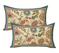 TEMU 2 Fundas de Cojín Lumbar Estampado Floral y - Teal y Beige, Cierre de Cremallera Lavable a Máquina, Fundas Decorativas para Sofá o Cama, Uso Interior/Exterior