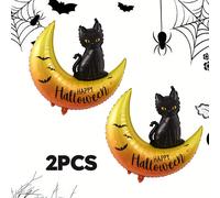 TEMU 2 globos de gato negro y luna, globos de papel de aluminio felices para Halloween, para decoración de fiestas de Halloween, suministros y recuerdos para fiestas y reuniones navideños