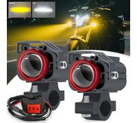 TEMU 2 Luces + 1 Faros LED para Motos con Lente Proyector y Luz de Néon, Luz Antiniebla Externa para Coches, Motos, Barcos y SUVs