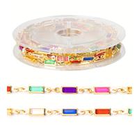 TEMU 2 M / 6.561 Pies Carrete de Cadena de Cuentas de Vidrio Rectangular de Color Mezclado con Eslabones de Acero Inoxidable para Hacer Joyería