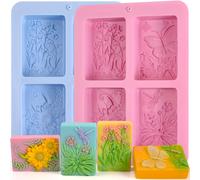 TEMU 2 moldes de silicona rectangulares de 4 cavidades para jabón | 3oz Formas de y flor para jabón, bombas de baño, vaporizador de ducha, barras de loción