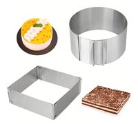 TEMU 2 Moldes para Anillo con , Molde de Acero Inoxidable Seguro para Alimentos, de Horneado Ajustable de 6-12 Pulgadas, para Hornear Cocinar Huevos Pastelería Mousse Postres, 1pc Rectangular+1pc