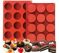 TEMU 2 moldes redondos para hornear galletas - Molde de silicona cilíndrico de 12 cavidades, adecuado para hornear sándwiches, magdalenas, magdalenas, pudín, pastel de silicona