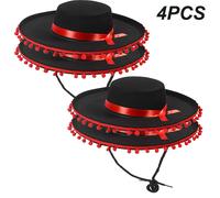 TEMU 2 o 4 piezas Sombrero Vaquero Negro de con Pompon Sombreros Unisex Tema Hawaiano Sombrero con Borlas