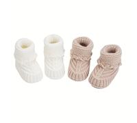 TEMU 2 /Pack Calcetines de Bebé Tejidos 0-12m, Crochet Sólido para Caminar en Color Crema Corto Tobillo - Ropa Infantil Niño Regalo