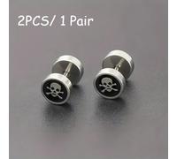TEMU 2 piezas/1 par de pendientes de calavera 316 316 316 316 de acero inoxidable, pendientes de moda de Halloween, regalos de moda para las fiestas, sin batería