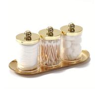 TEMU 2 piezas/3 piezas, soporte de Qtip, juego de baño con bandeja, frascos de de plástico acrílico, dispensador de Qtip con , bandeja de tocador, para bolas de algodón, hisopos de algodón, canisters