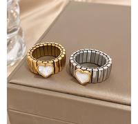 TEMU 2 Piezas Anillo de Acero Inoxidable Elástico con y Concha Dorado Plateado para Hombres y Mujeres