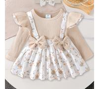 TEMU 2 Piezas Conjunto de Vestido para Niñas /Otoño, Vestido Camisola con Estampado Floral y con , Estilo y Elegante para Bebés Recién Nacidas, y Versátil, Ideal para Uso Casual al o como Regalo