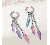 TEMU 2 Piezas de Aretes de Cadena Larga con Hoja de Acero Inoxidable Coloridos y para Mujer, Aretes Colgantes de Moda y Tendencia