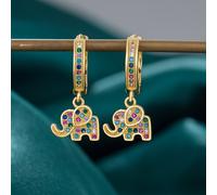 TEMU 2 Piezas de Aretes Estilo Bohemio Retro de Elefante, Diseño Único con Zirconia Sintética Colorida, Joyería de Cobre Premium con Zirconia