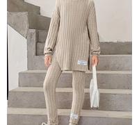 TEMU 2 piezas de camiseta con capucha y mallas para niñas con parches de , hombros caídos y abertura en la parte inferior, conjunto casual para exteriores.