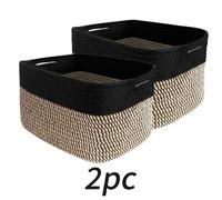 TEMU 2 Piezas de Cestas Tejidas Negras con - Organizador Decorativo Rectangular 13.5x11x9.5 Pulgadas para Libros, Toallas, Ropa - Tela Duradera para y Dormitorio, Cestas de Almacenamiento