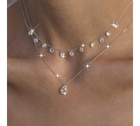 TEMU 2 piezas de collar de plata 925, elegante collar con colgante de zircónia sintética de , adecuado para fiestas, y banquetes, regalo de joyería para , aniversarios y .